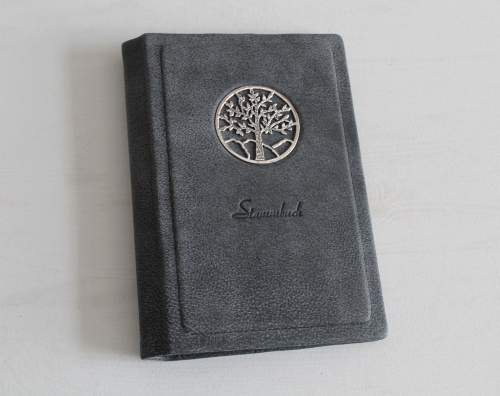 Preview: Stammbuch "Lebensbaum" aus Büffelleder, dunkelgrau